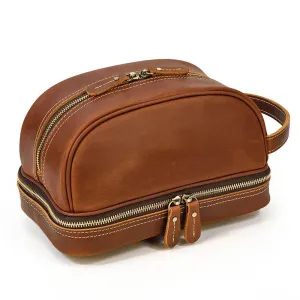 Crazy Horse Genuine Leather Small Travel Toiletry Bag