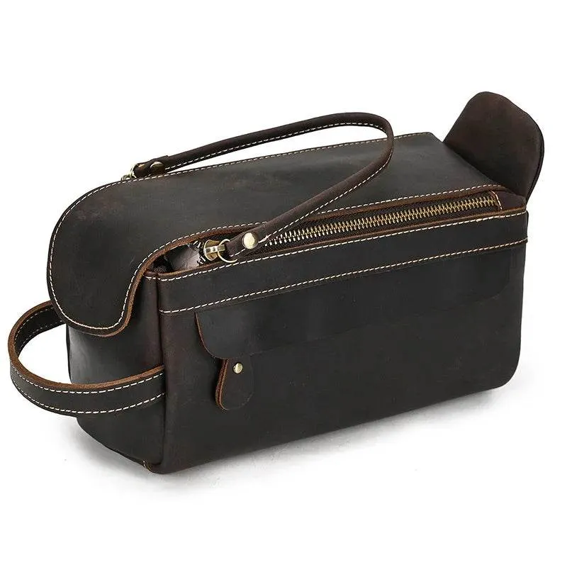 Crazy Horse Genuine Leather Small Travel Toiletry Bag