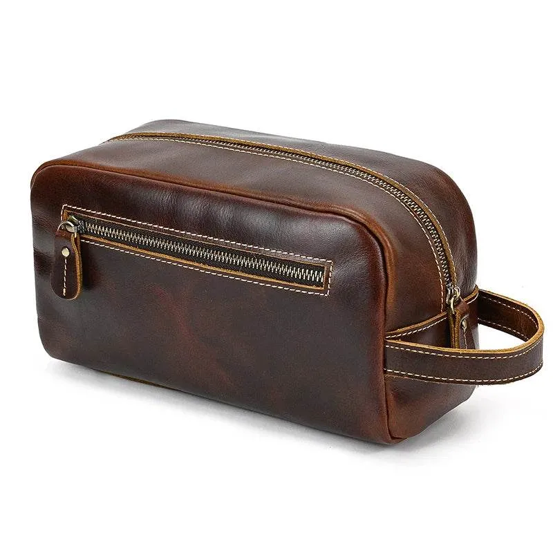 Crazy Horse Genuine Leather Small Travel Toiletry Bag