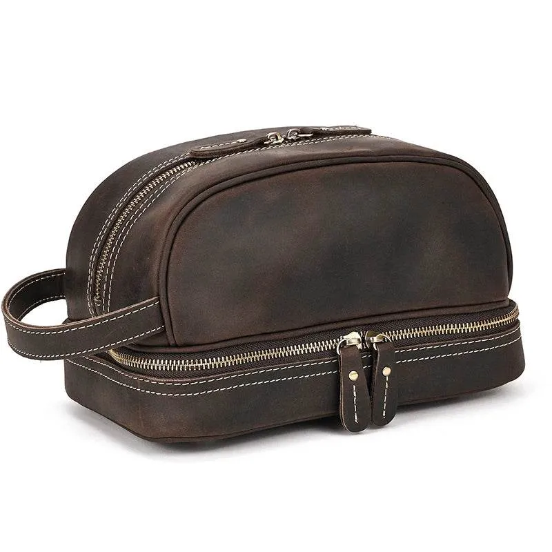 Crazy Horse Genuine Leather Small Travel Toiletry Bag