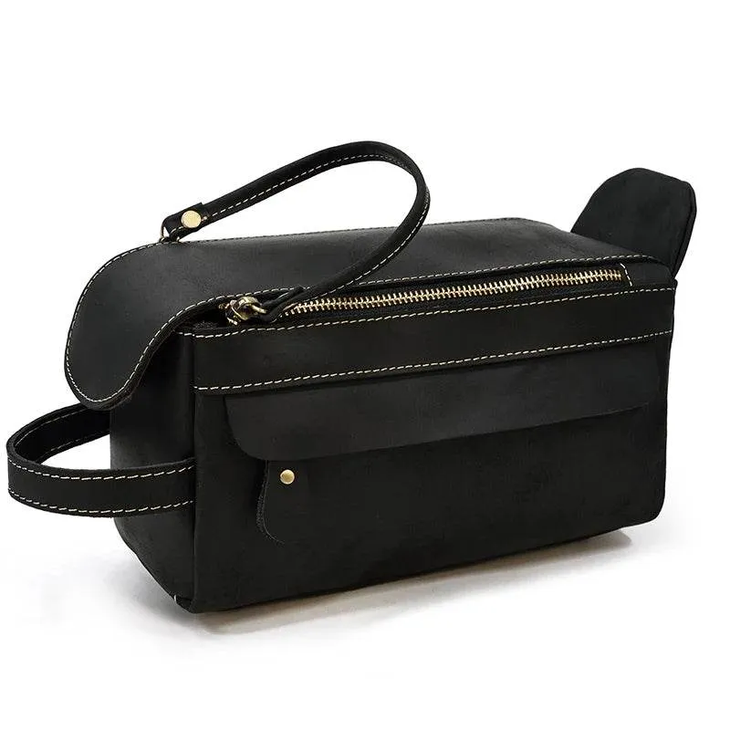 Crazy Horse Genuine Leather Small Travel Toiletry Bag