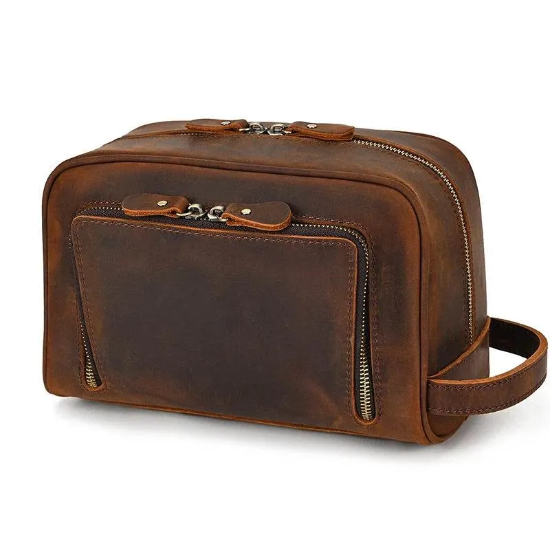 Crazy Horse Genuine Leather Small Travel Toiletry Bag