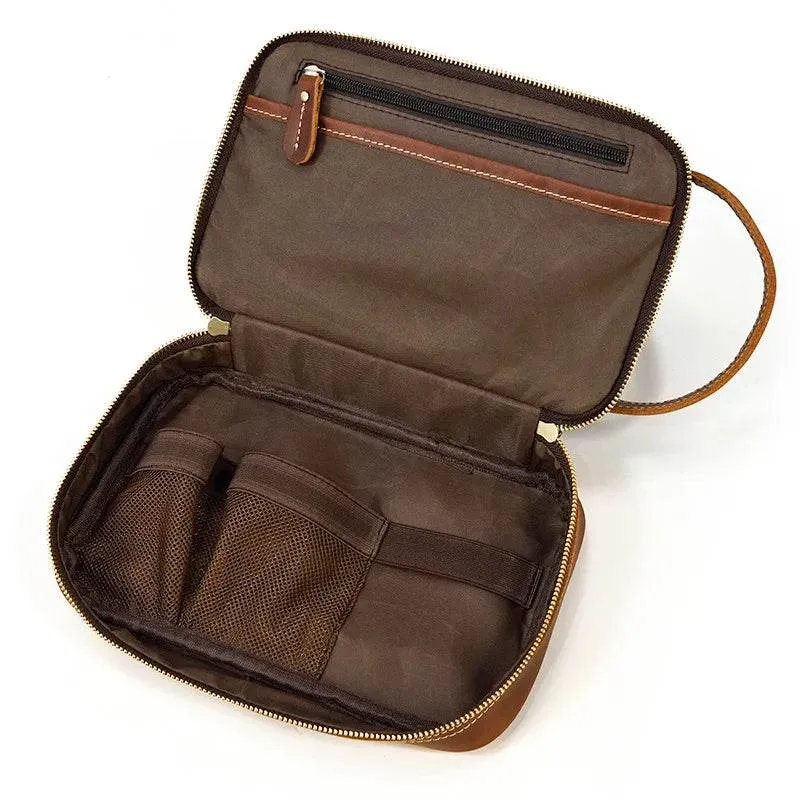 Crazy Horse Genuine Leather Small Travel Toiletry Bag