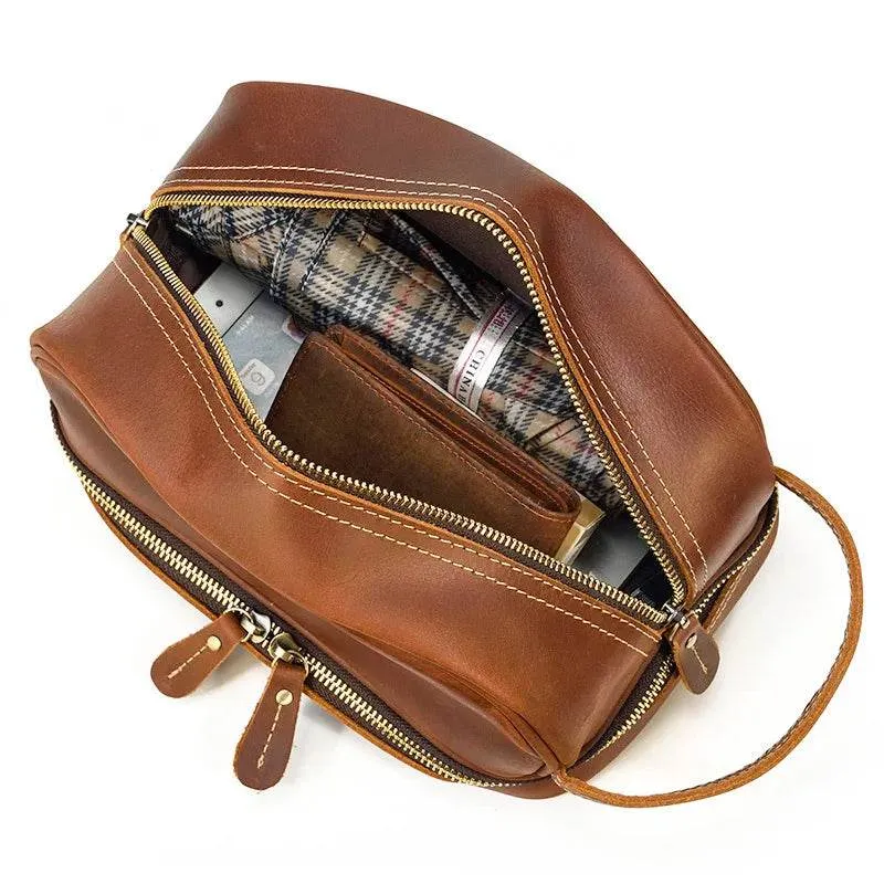 Crazy Horse Genuine Leather Small Travel Toiletry Bag
