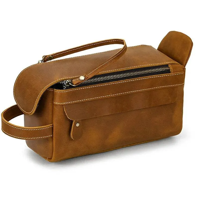 Crazy Horse Genuine Leather Small Travel Toiletry Bag