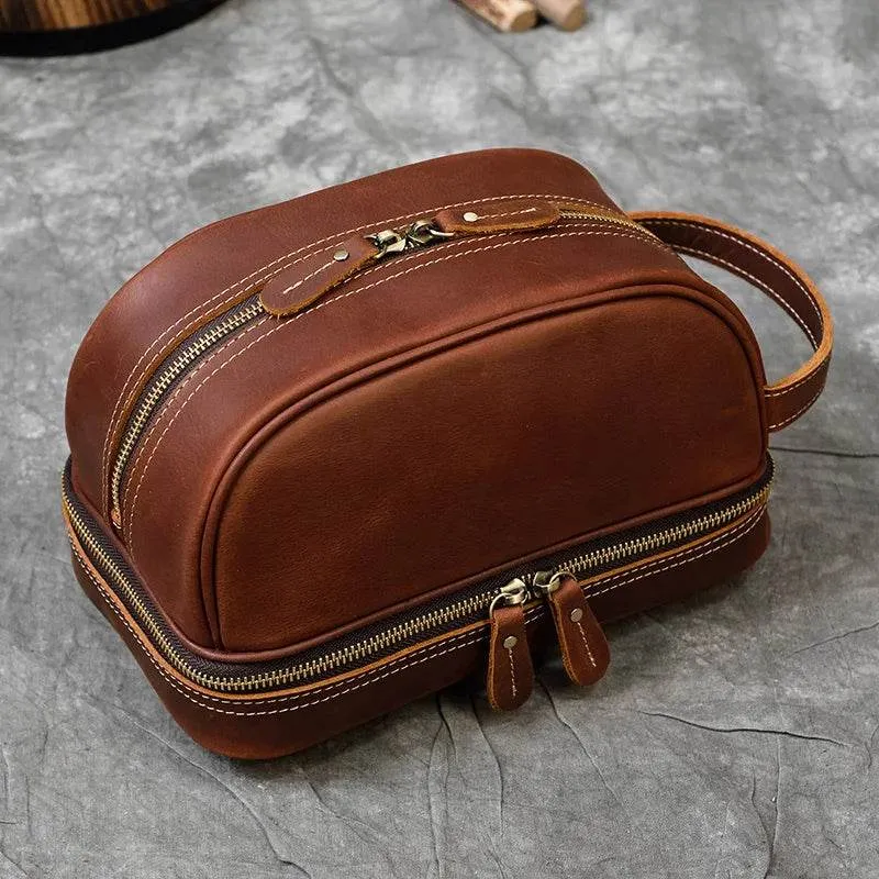 Crazy Horse Genuine Leather Small Travel Toiletry Bag