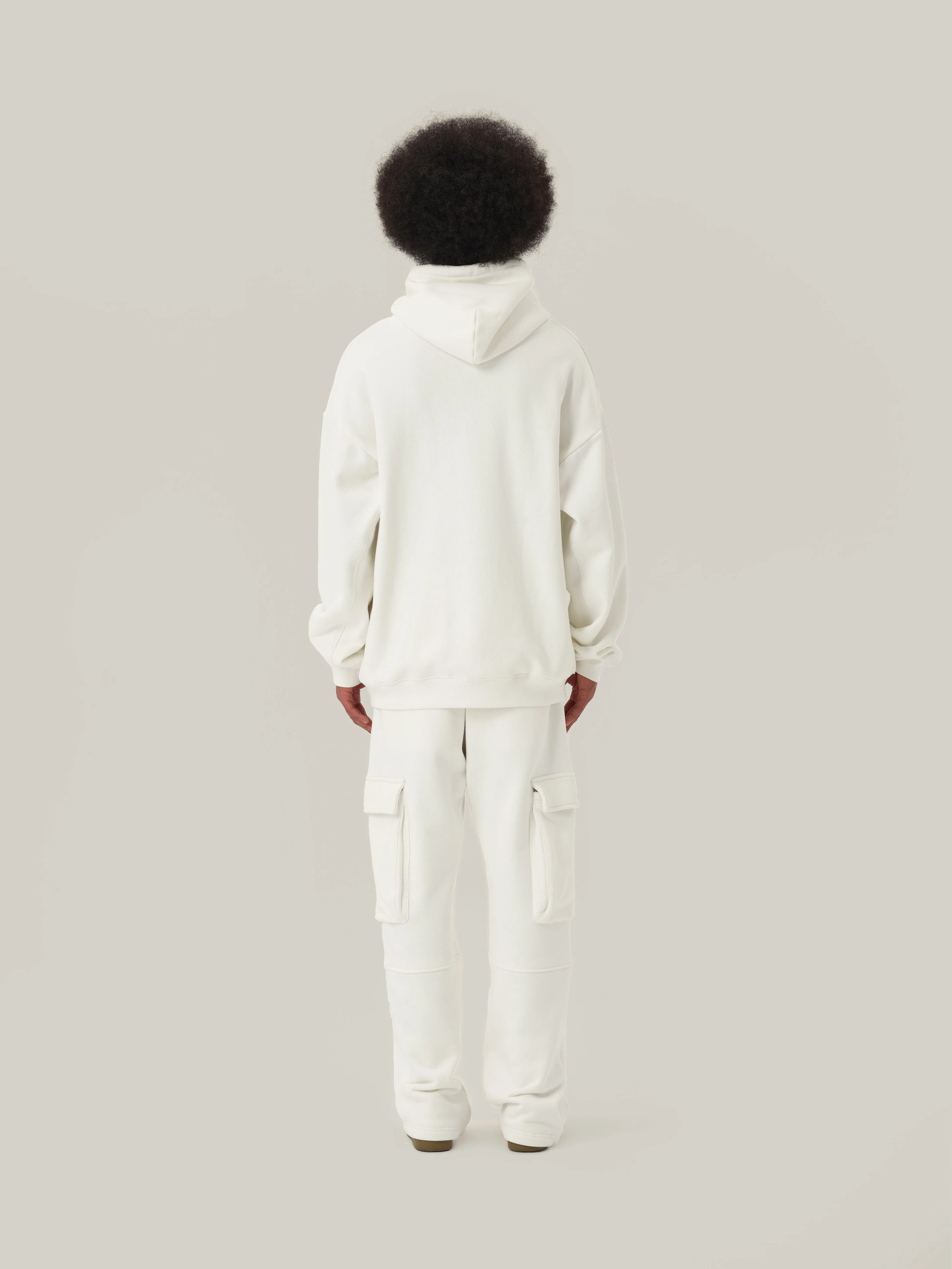 Cream White Casual Patchwork Hoodie