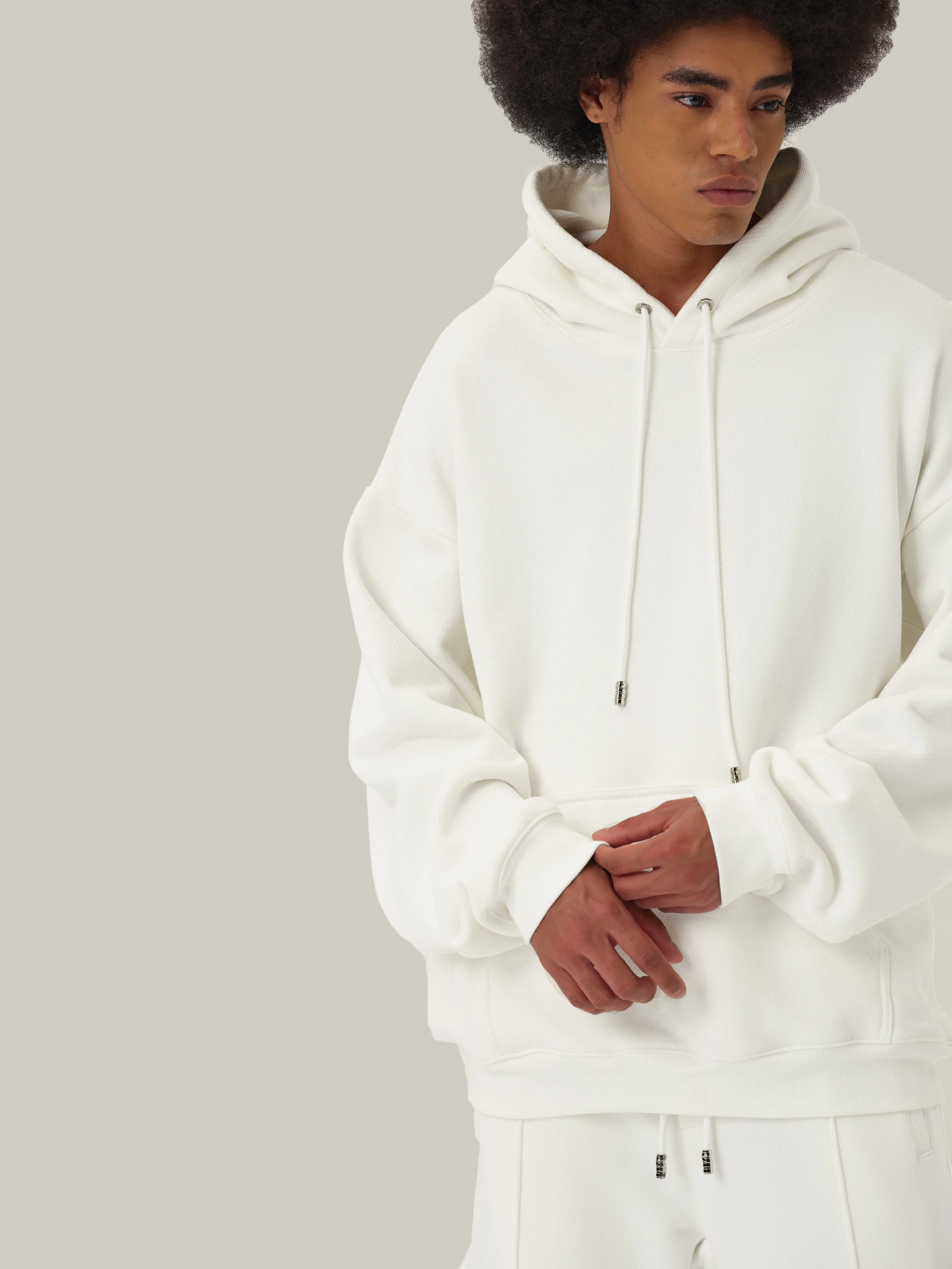 Cream White Casual Patchwork Hoodie