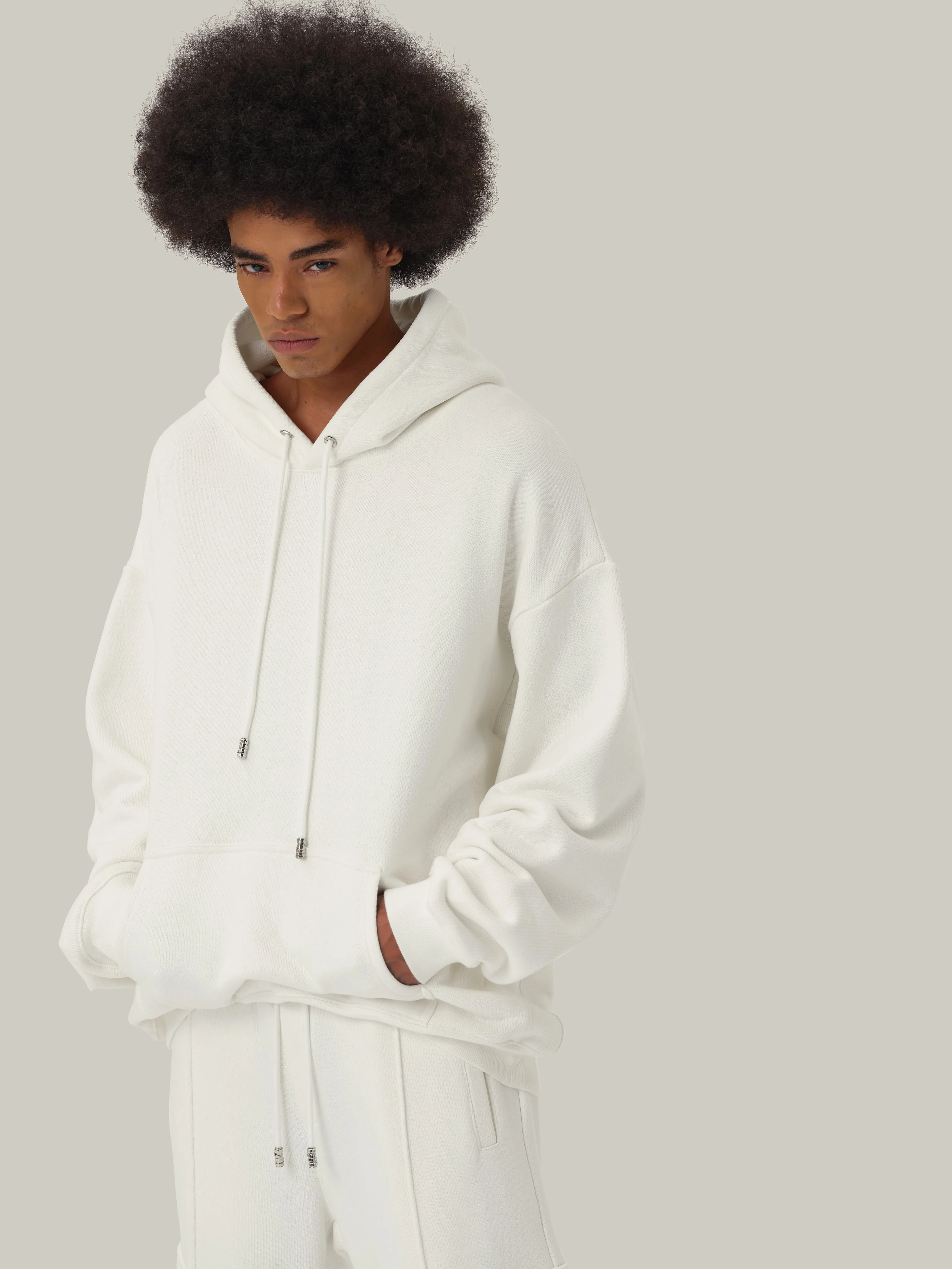 Cream White Casual Patchwork Hoodie