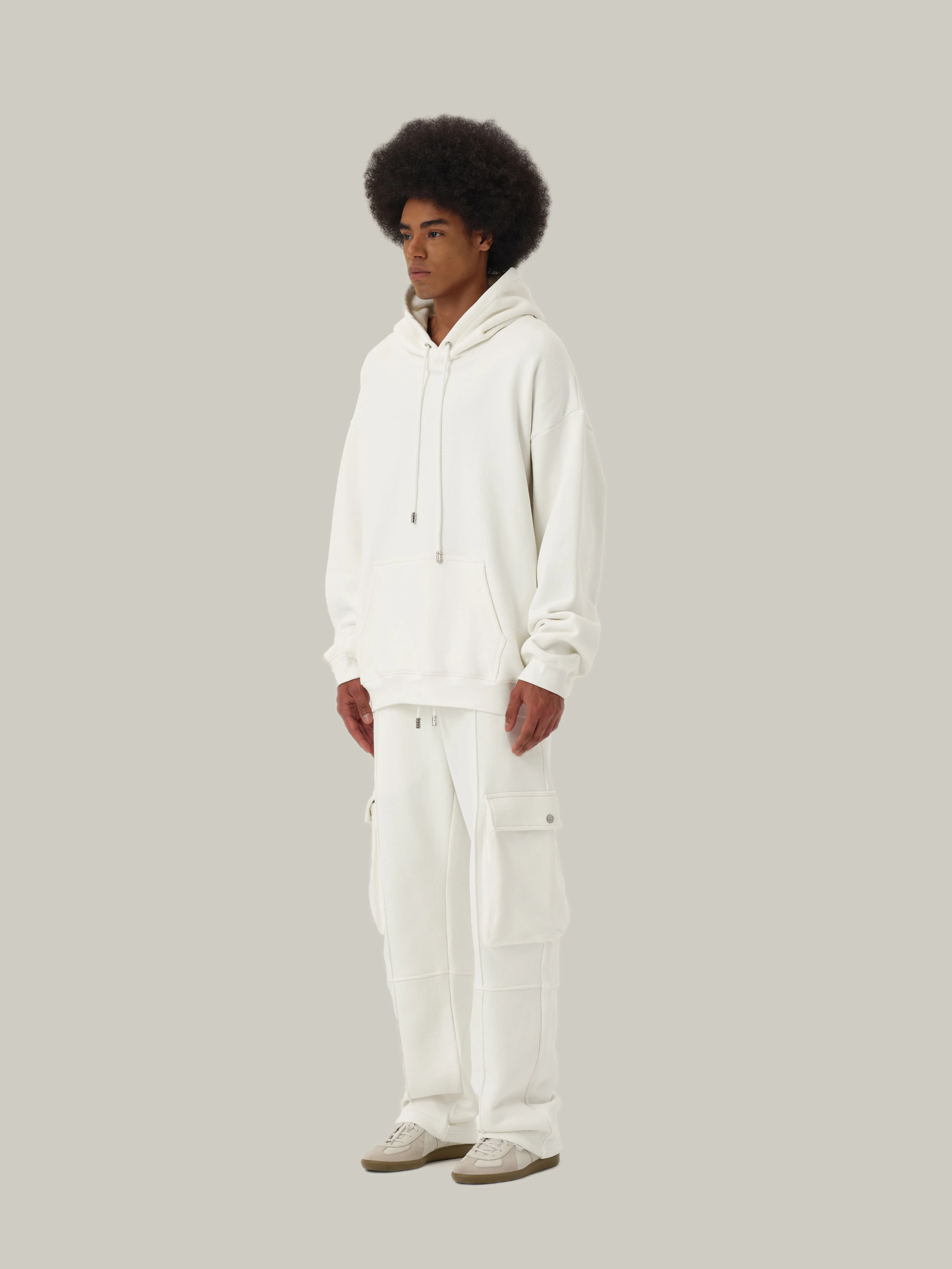 Cream White Casual Patchwork Hoodie