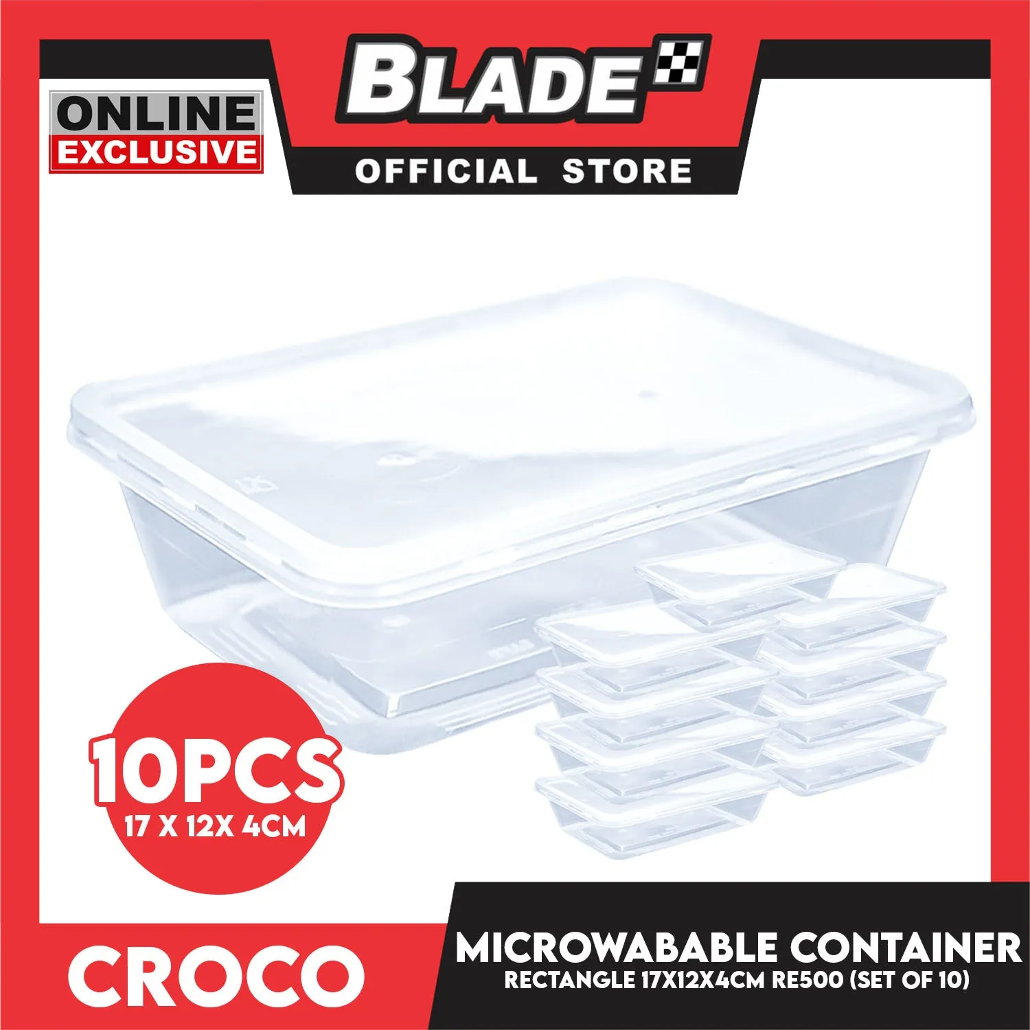 Croco Microwavable Container Rectangular 17x12x4CM RE500 (Set of 10)