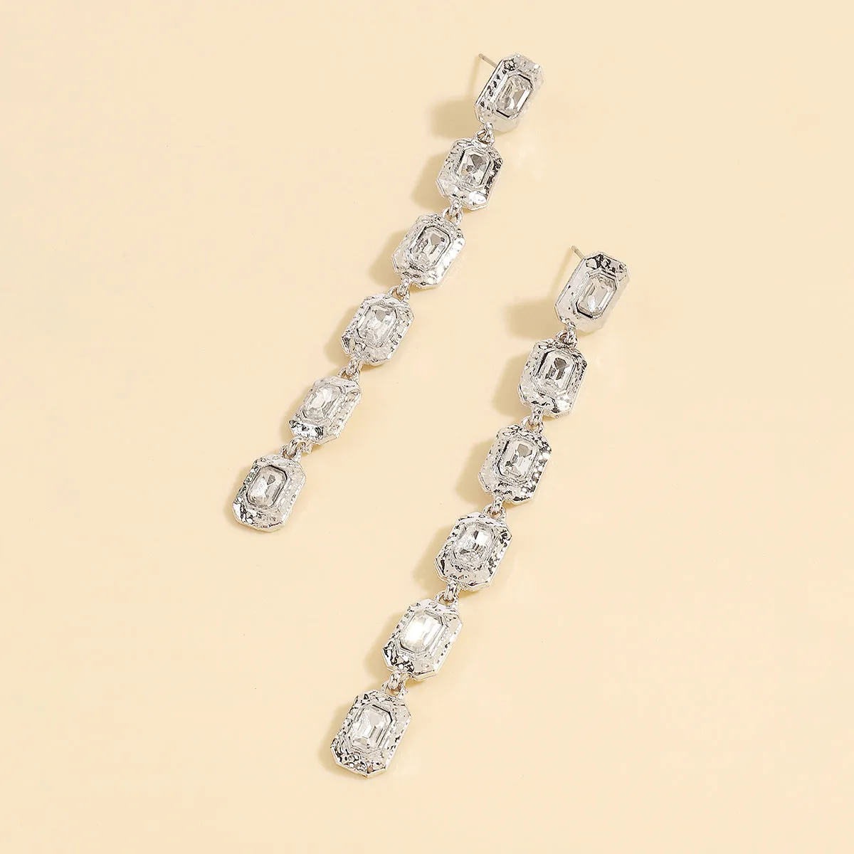 Crystal & Silver-Plated Linked Rectangle Drop Earrings