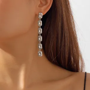 Crystal & Silver-Plated Linked Rectangle Drop Earrings