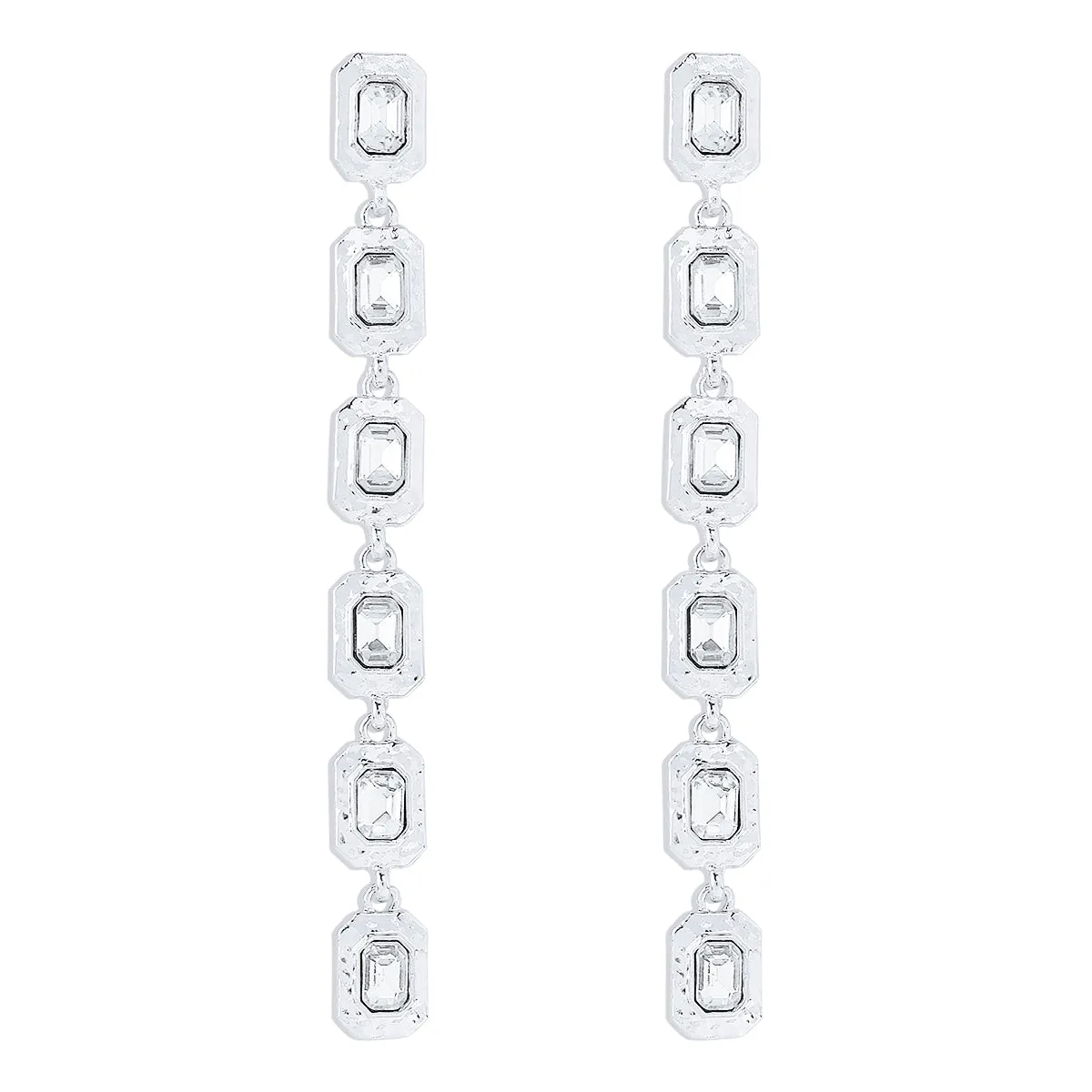 Crystal & Silver-Plated Linked Rectangle Drop Earrings