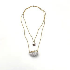 Crystal Layered Weed Leaf Necklace - Gold