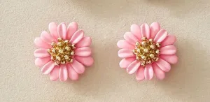 DAISY FLOWER STUD EARRINGS - PINK