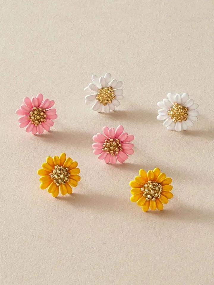 DAISY FLOWER STUD EARRINGS - PINK