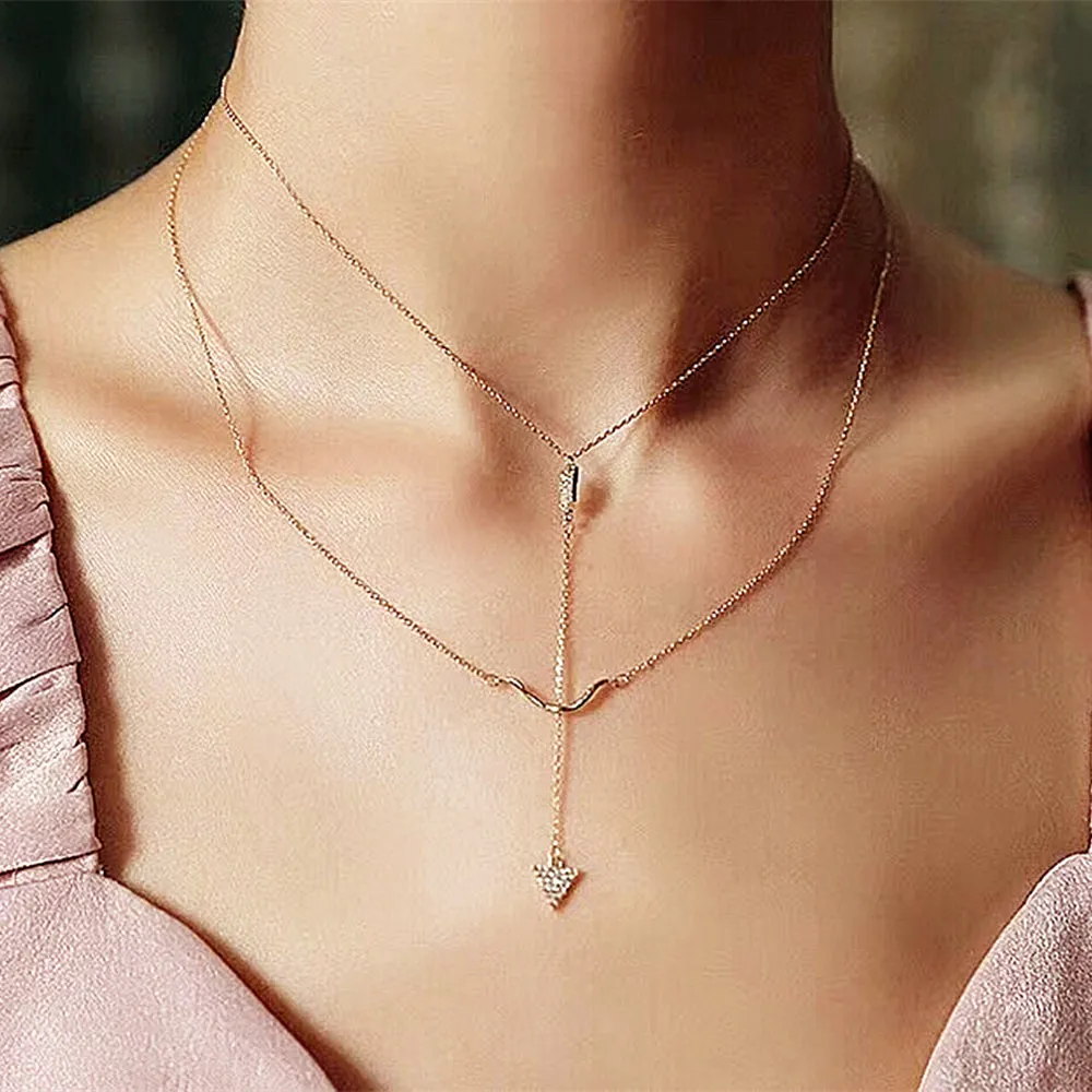 Diamond Cupid's Arrow Double Layered Necklace