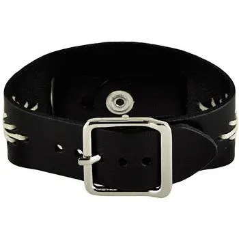 Diamond Stitched Black Leather Ladies Cuff BF