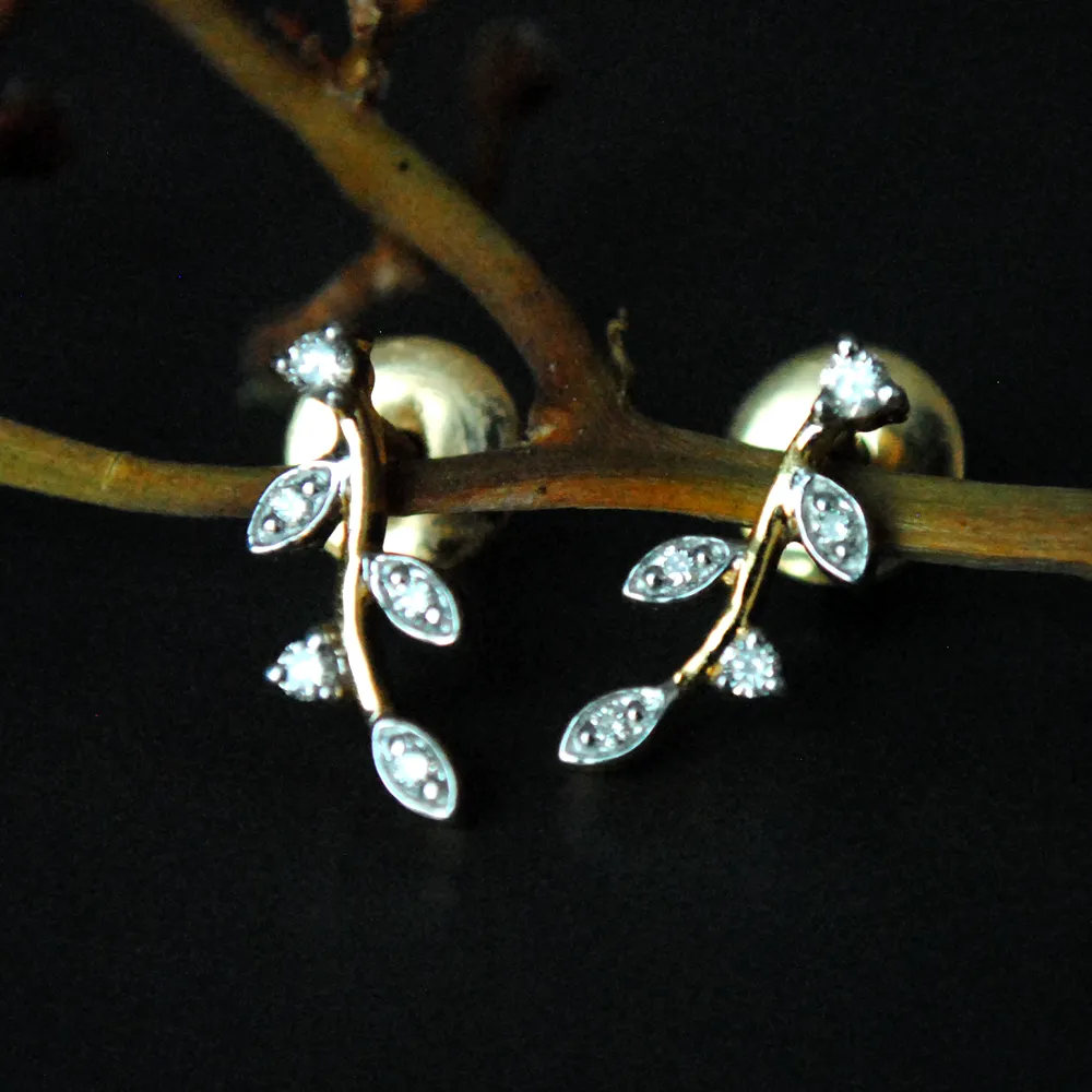 Diamond twig Leaf Necklace Set in 14K Gold with Matching Earrings (LP071)