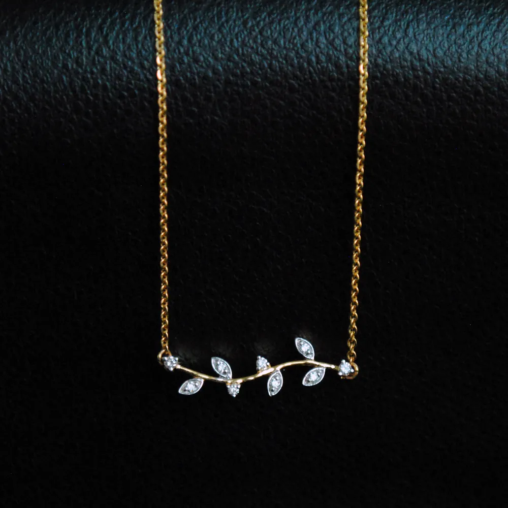 Diamond twig Leaf Necklace Set in 14K Gold with Matching Earrings (LP071)