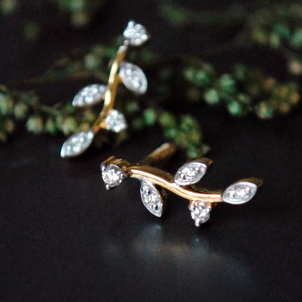 Diamond twig Leaf Necklace Set in 14K Gold with Matching Earrings (LP071)