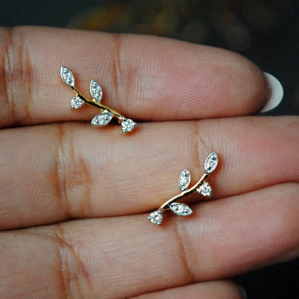 Diamond twig Leaf Necklace Set in 14K Gold with Matching Earrings (LP071)