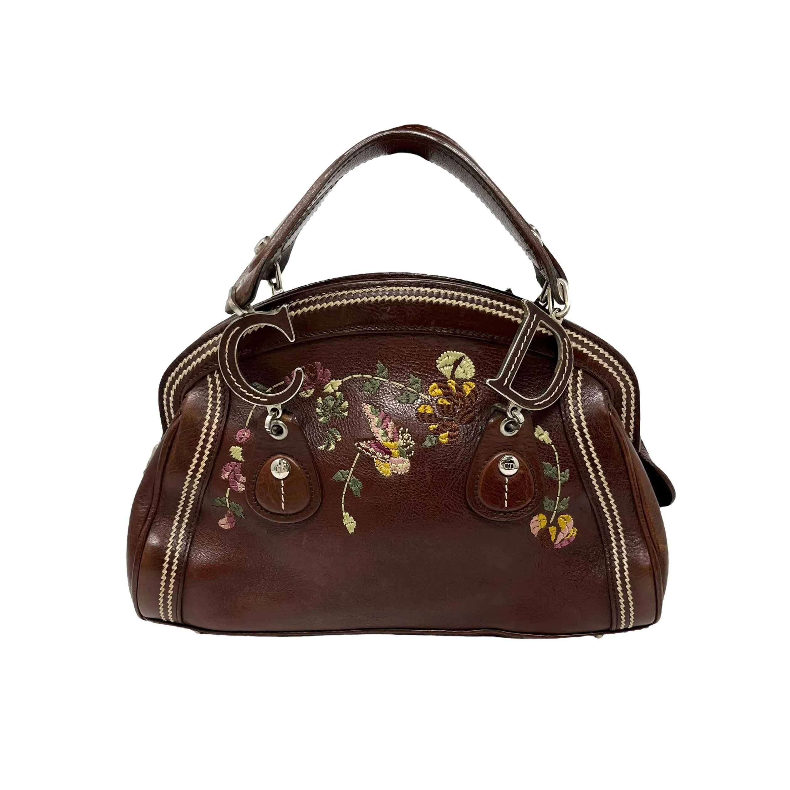 Dior Brown Floral Stitched Mini Bag