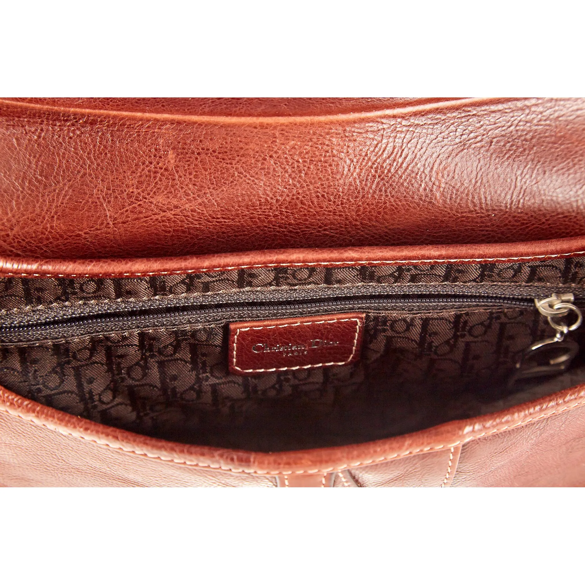 Dior Brown Floral Stitched Saddle Bag