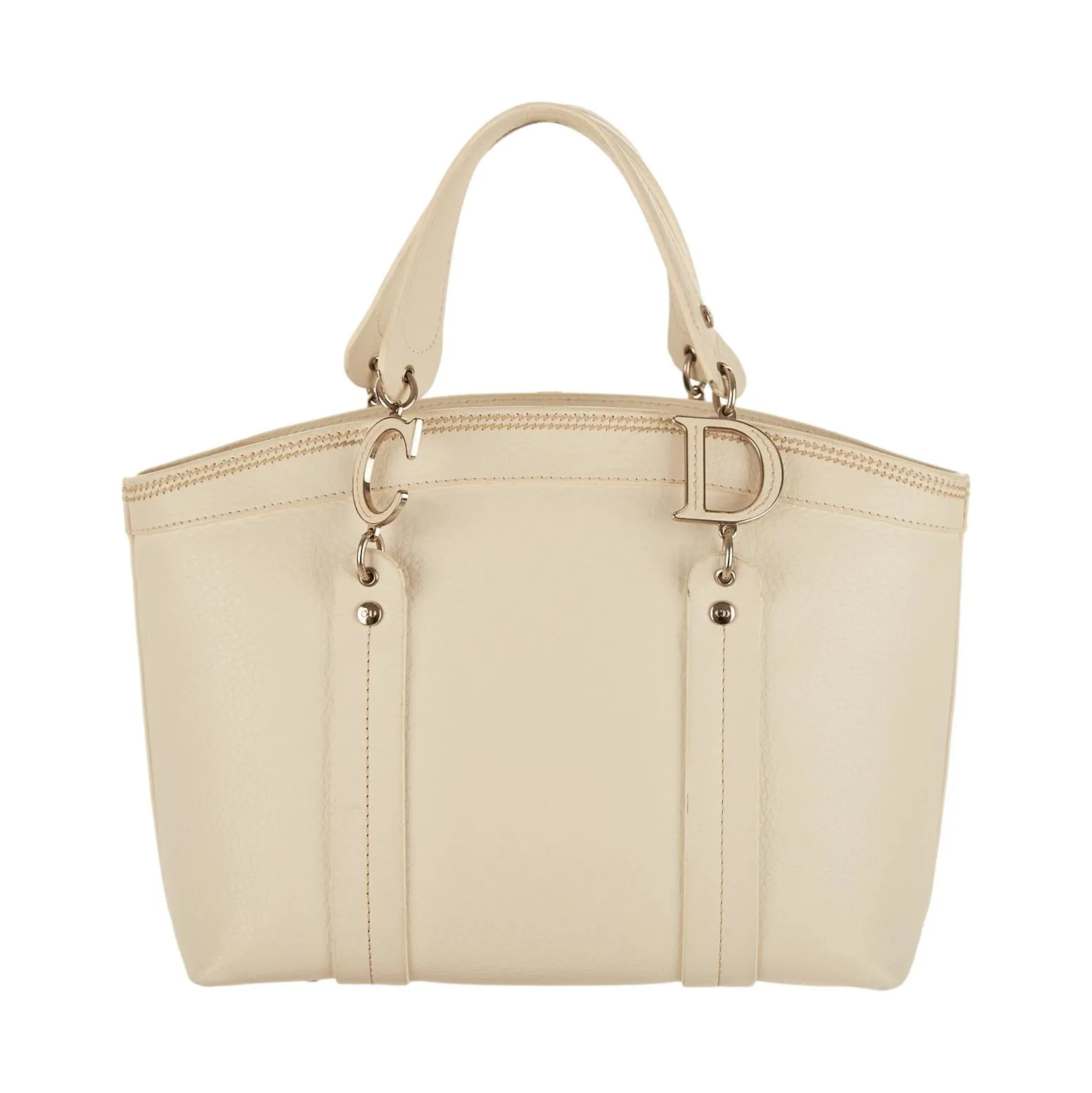 Dior White Floral Stitched Top Handle Bag