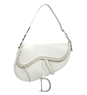 Dior White Leather Stitched Saddle Bag