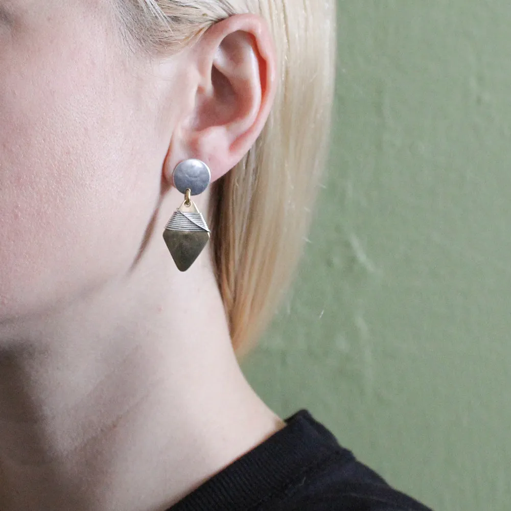 Disc and Diamond with Crossed Wire Wrapping Post Earring