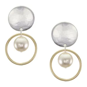 Disc with Ring and Pearl Clip or Post Earring
