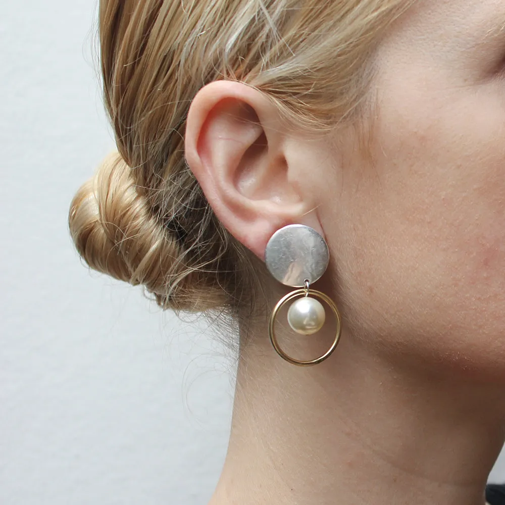 Disc with Ring and Pearl Clip or Post Earring