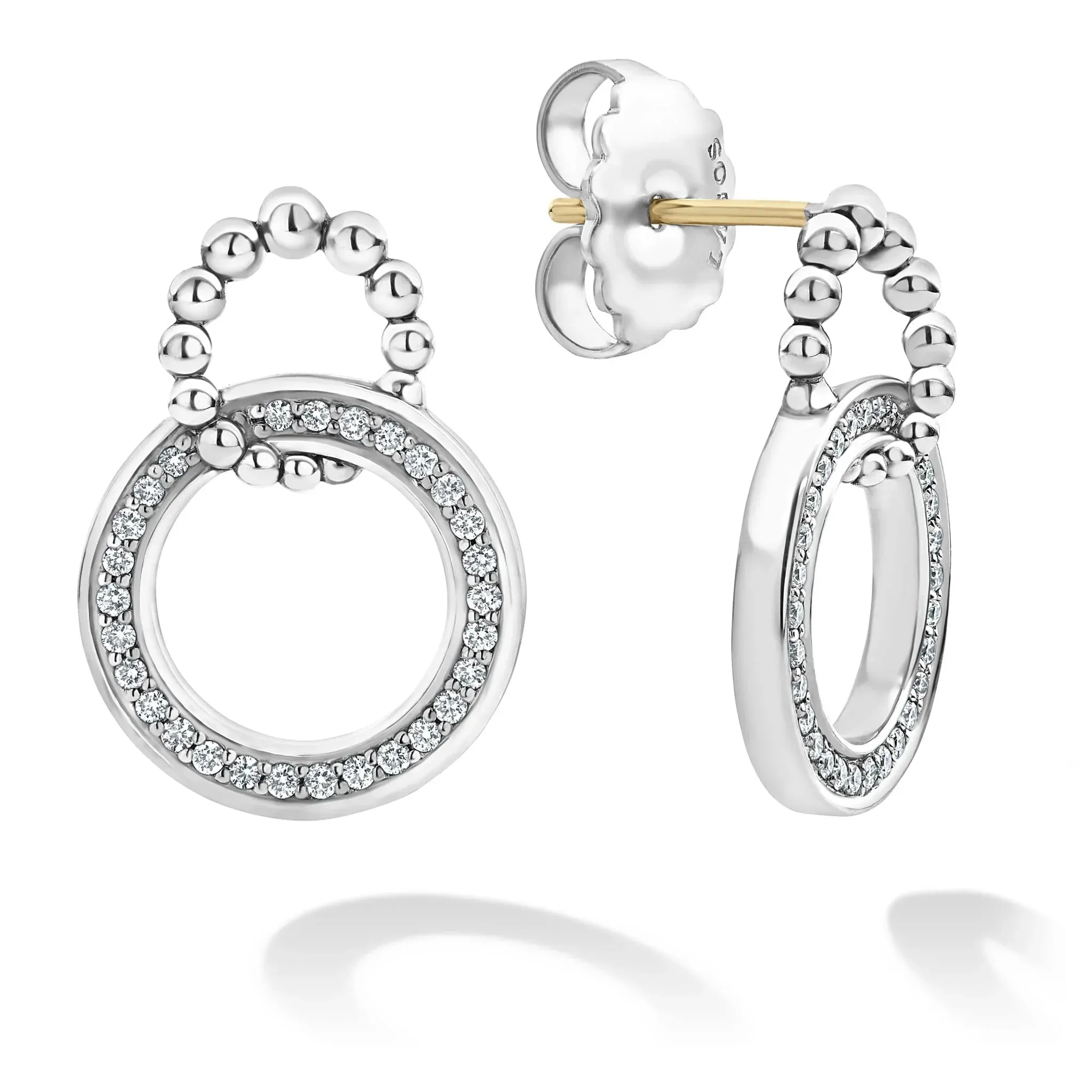 Double Circle Diamond Caviar Earrings