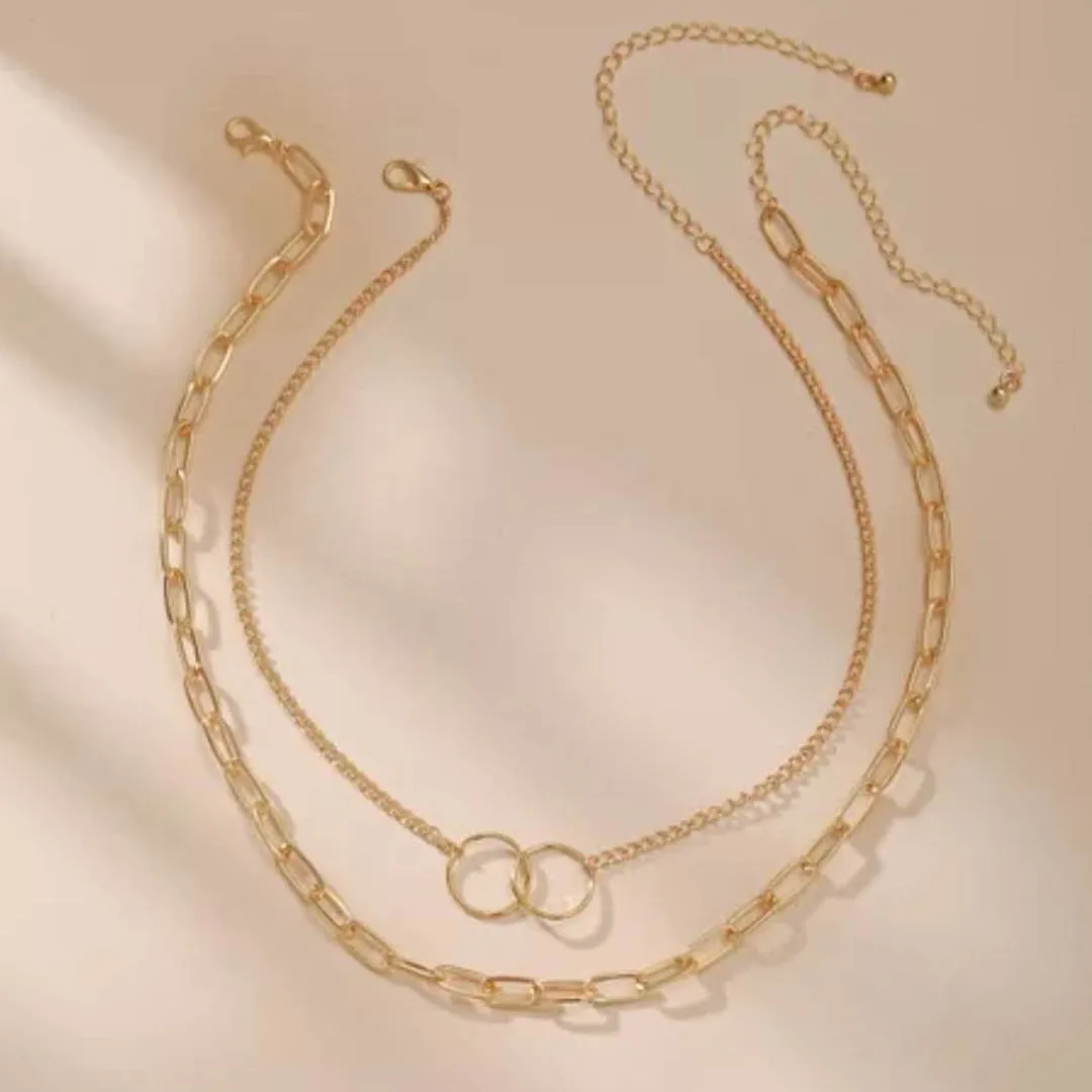 Double Layered Chunky Chain Circle Pendant