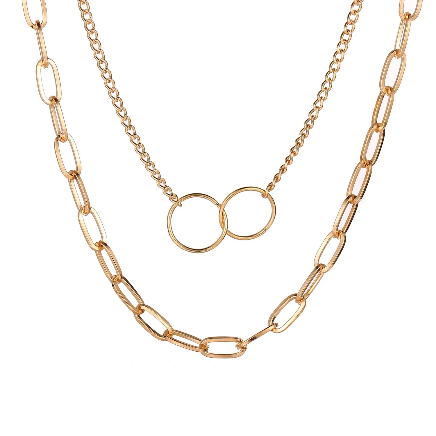 Double Layered Chunky Chain Circle Pendant