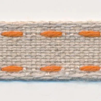 Double Stitched Linen Ribbon #2 Ecru & Brick