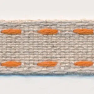 Double Stitched Linen Ribbon #2 Ecru & Brick