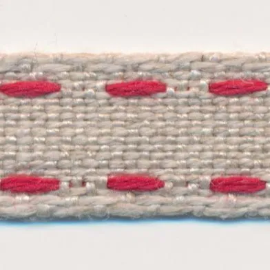 Double Stitched Linen Ribbon #3 Ecru & Red