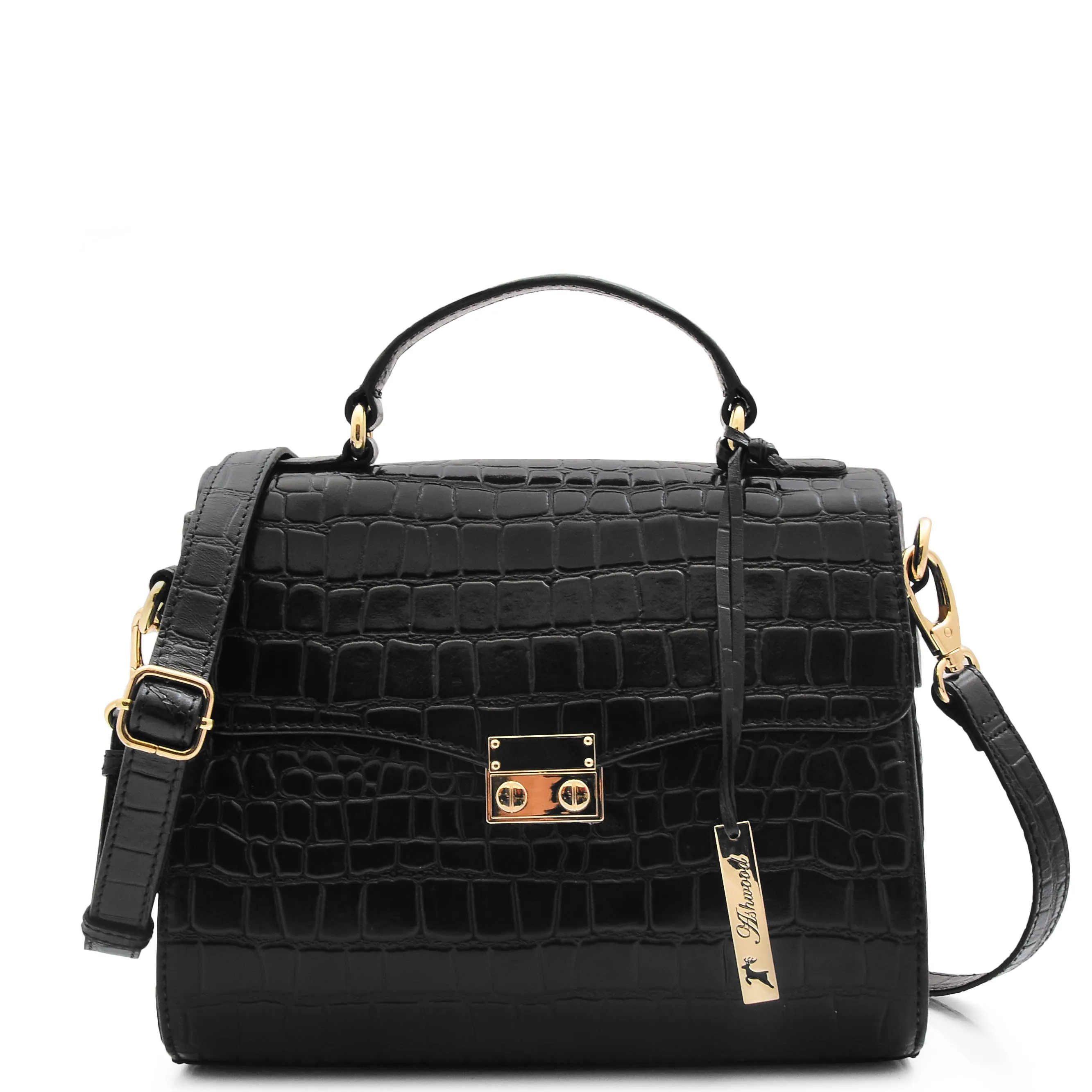 DR300 Women's Smart Work Leather Organiser Shoulder Bag Black