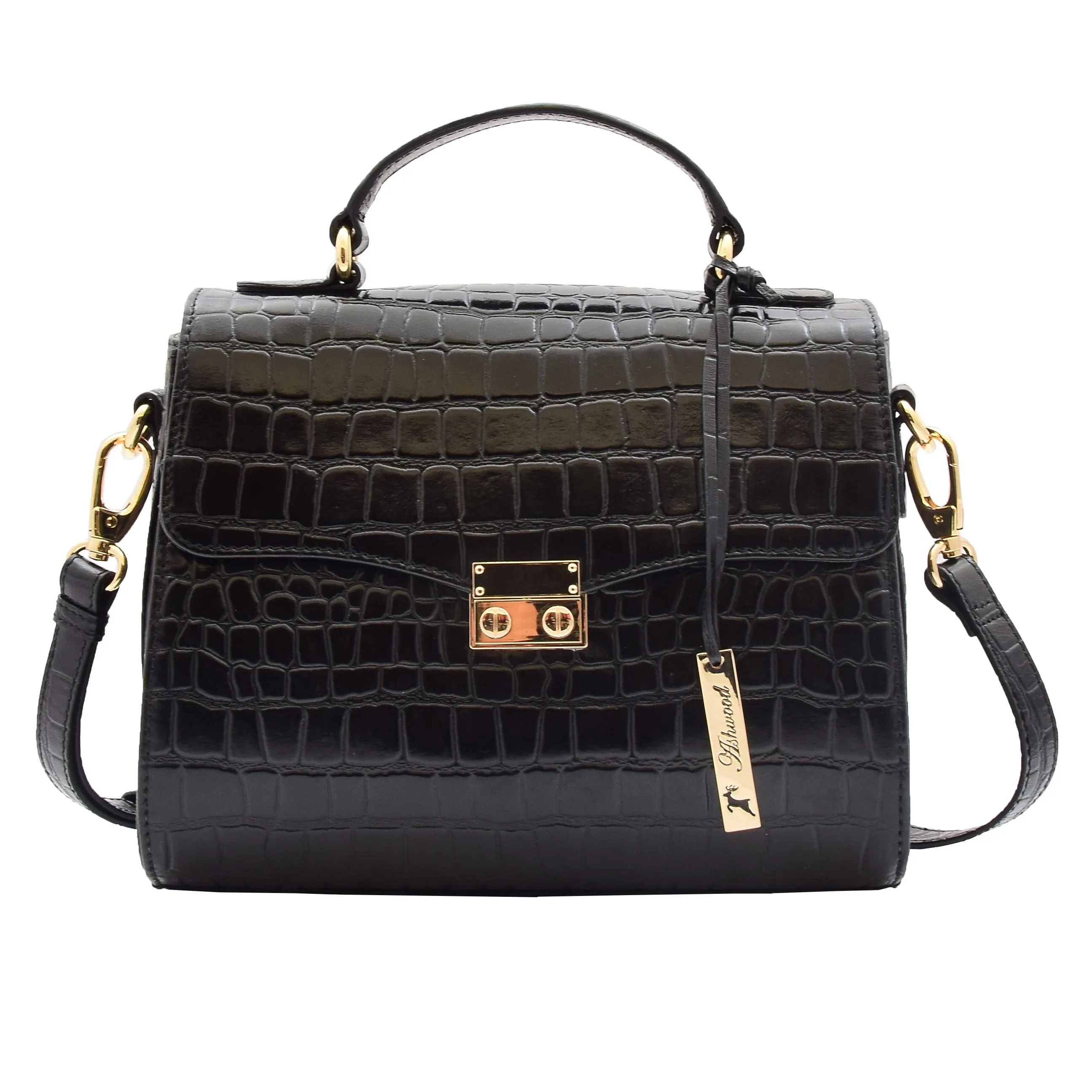 DR300 Women's Smart Work Leather Organiser Shoulder Bag Black