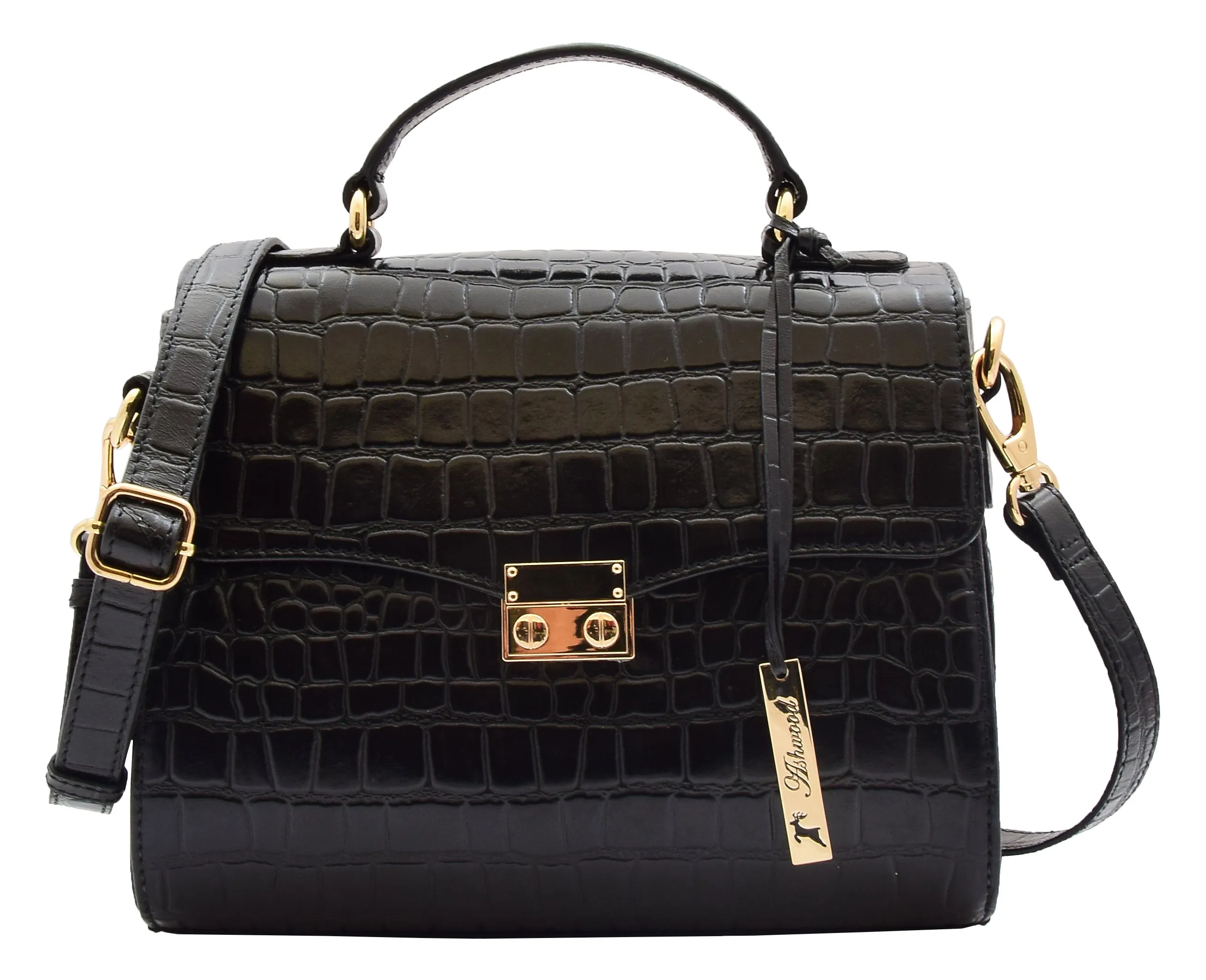 DR300 Women's Smart Work Leather Organiser Shoulder Bag Black