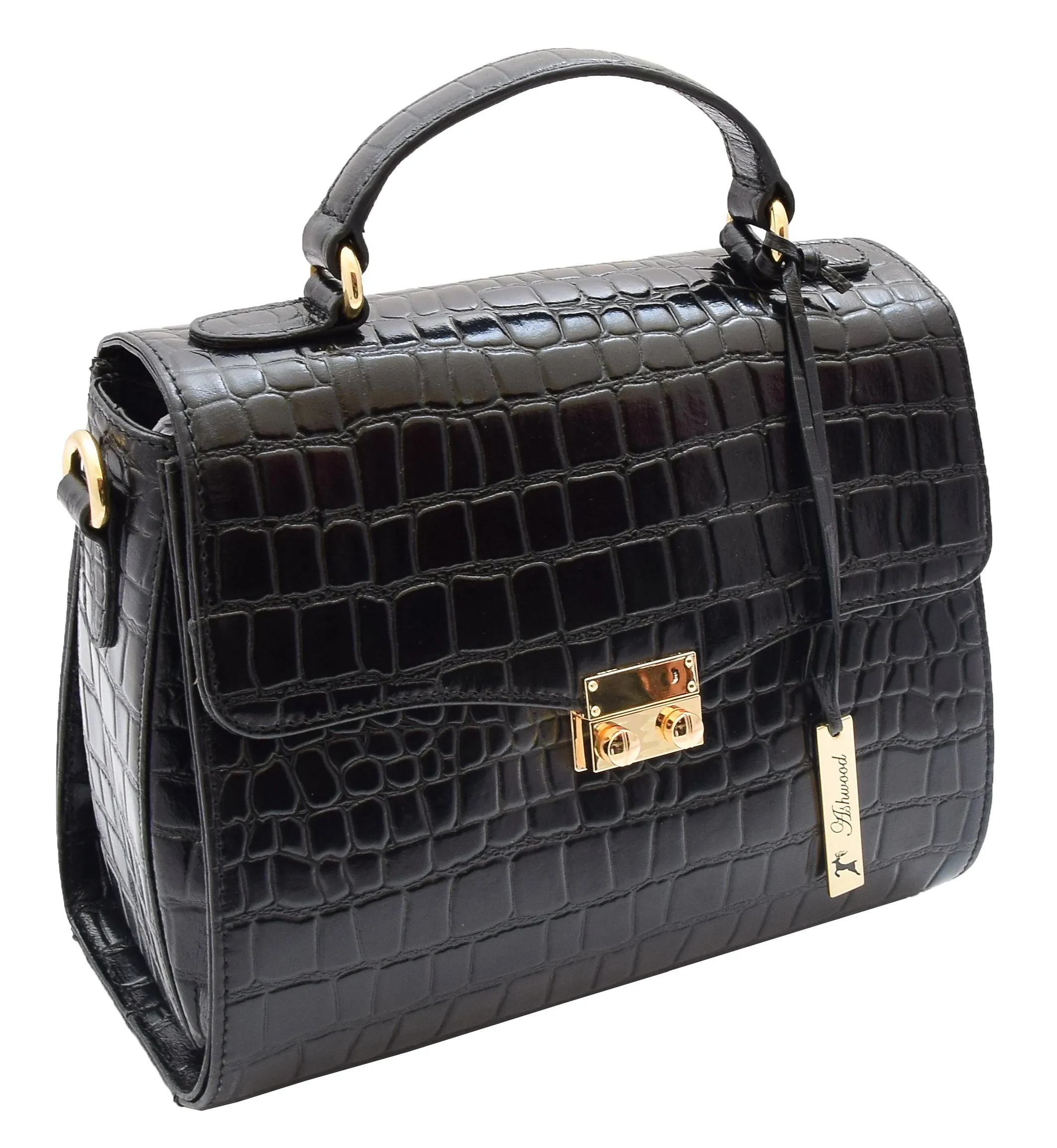 DR300 Women's Smart Work Leather Organiser Shoulder Bag Black