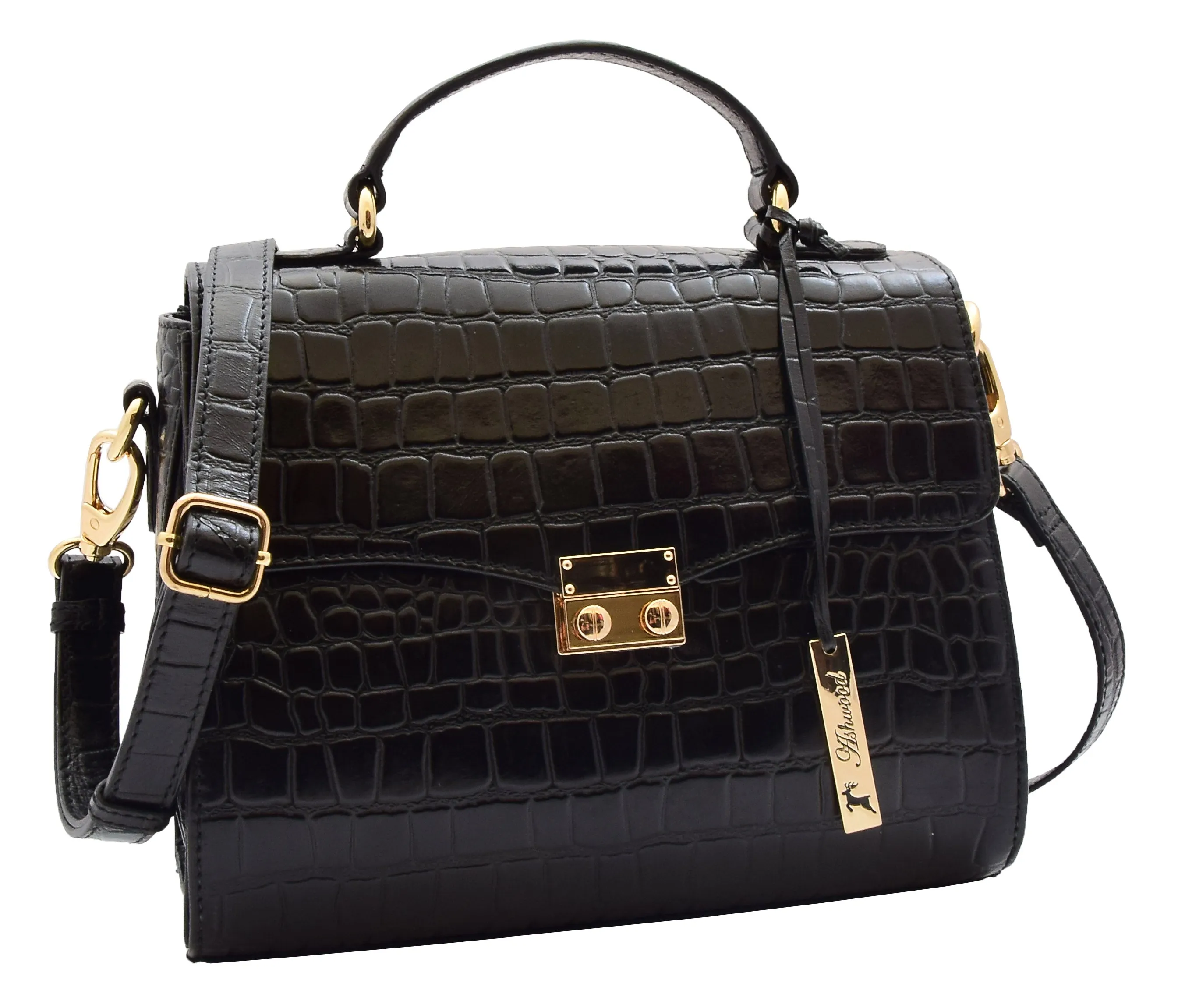 DR300 Women's Smart Work Leather Organiser Shoulder Bag Black