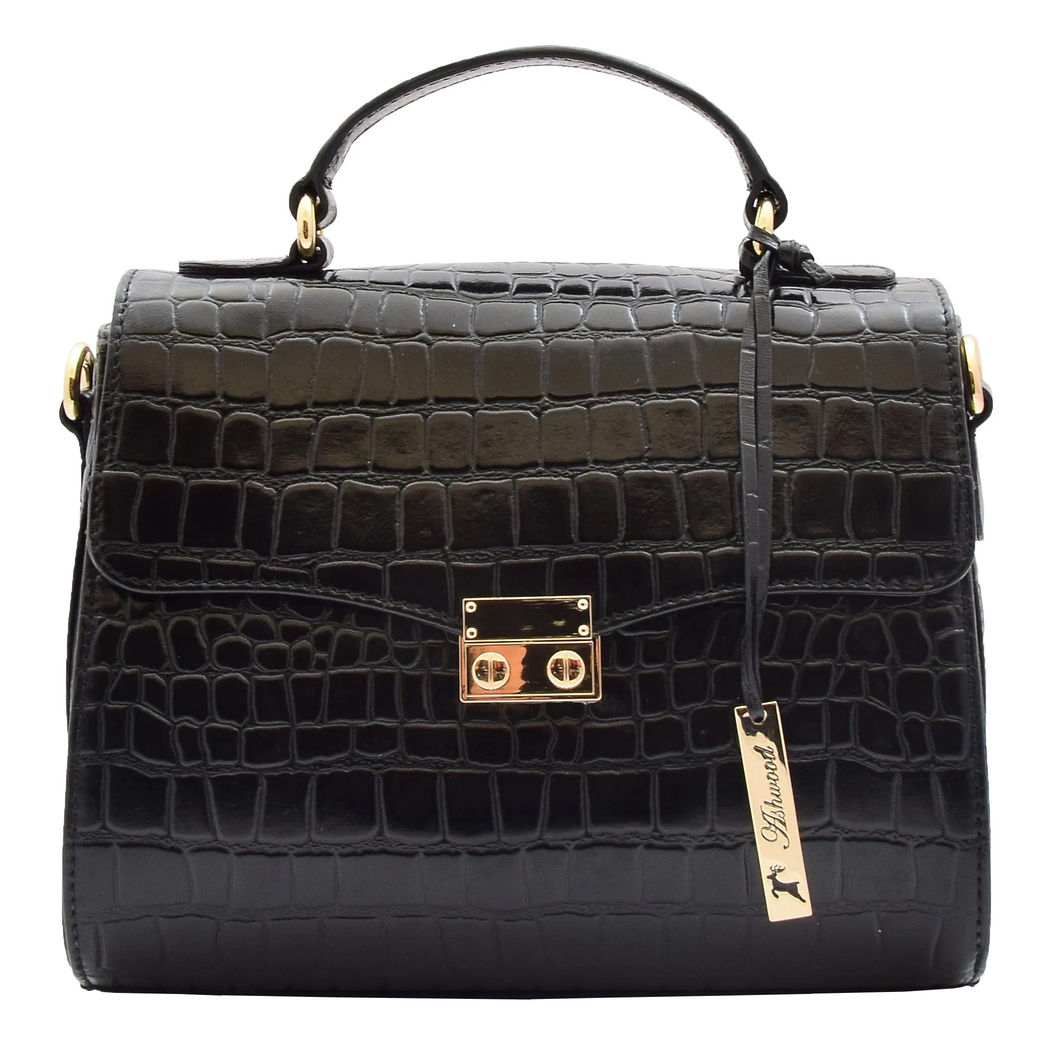 DR300 Women's Smart Work Leather Organiser Shoulder Bag Black