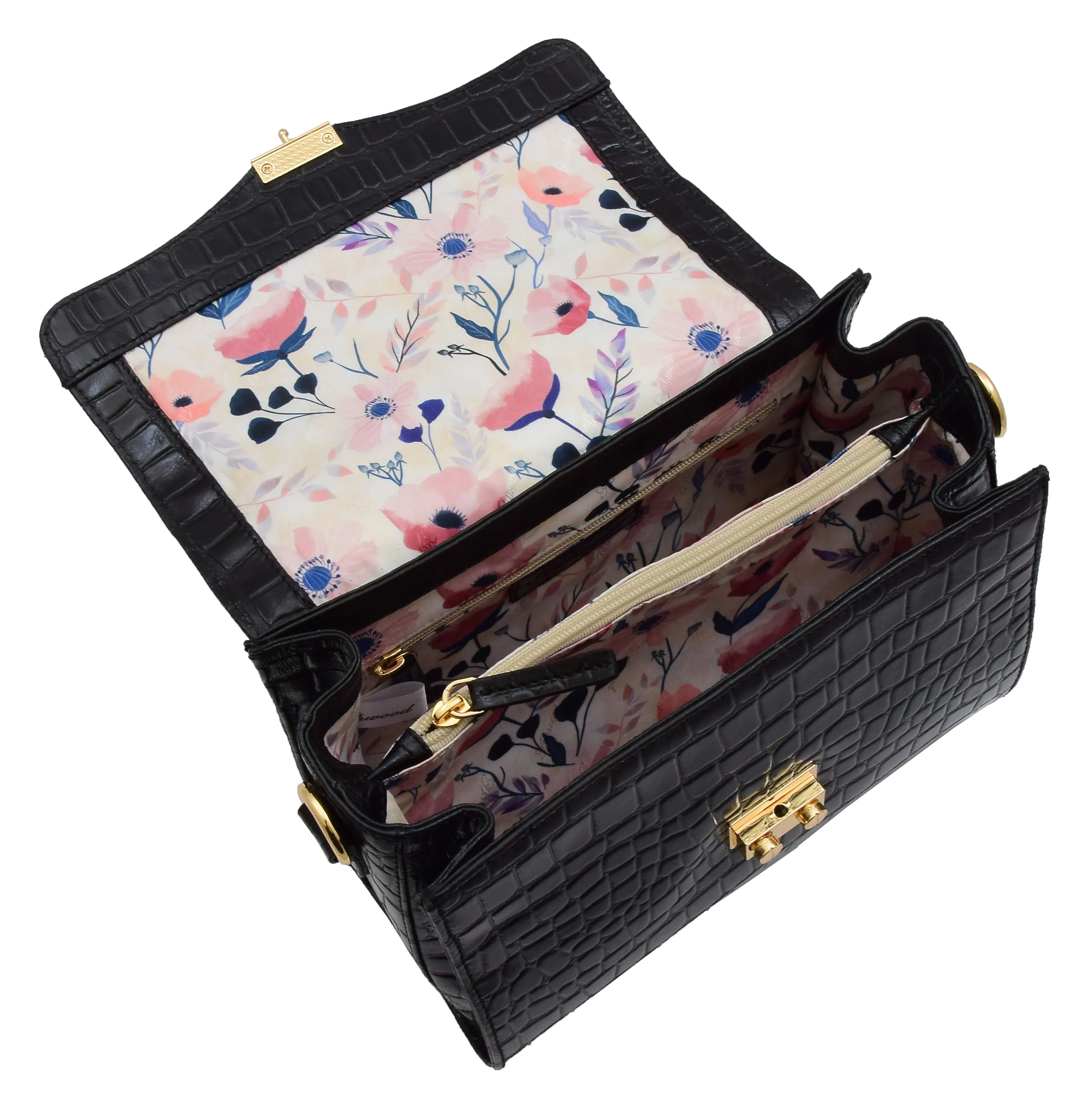DR300 Women's Smart Work Leather Organiser Shoulder Bag Black