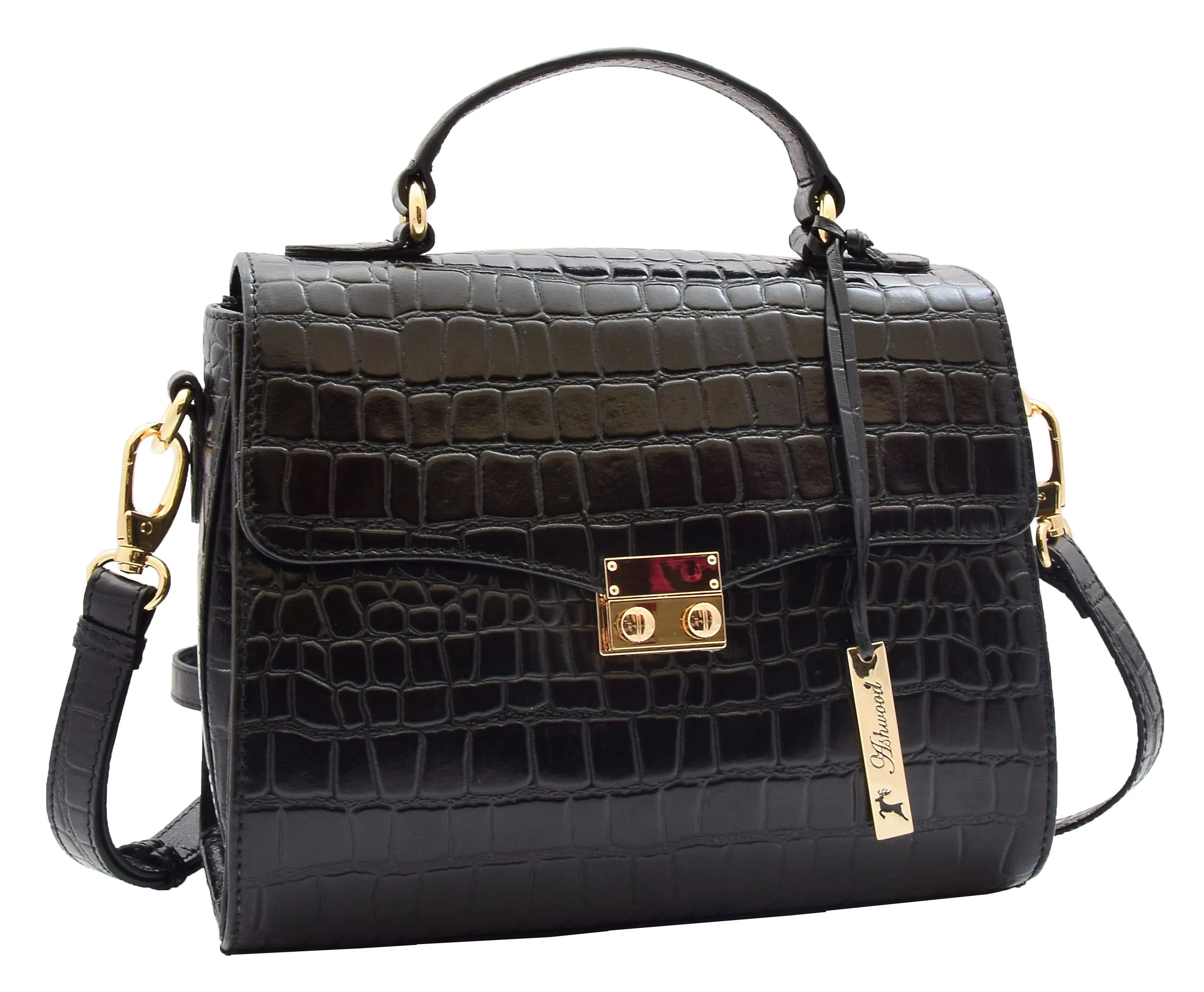 DR300 Women's Smart Work Leather Organiser Shoulder Bag Black