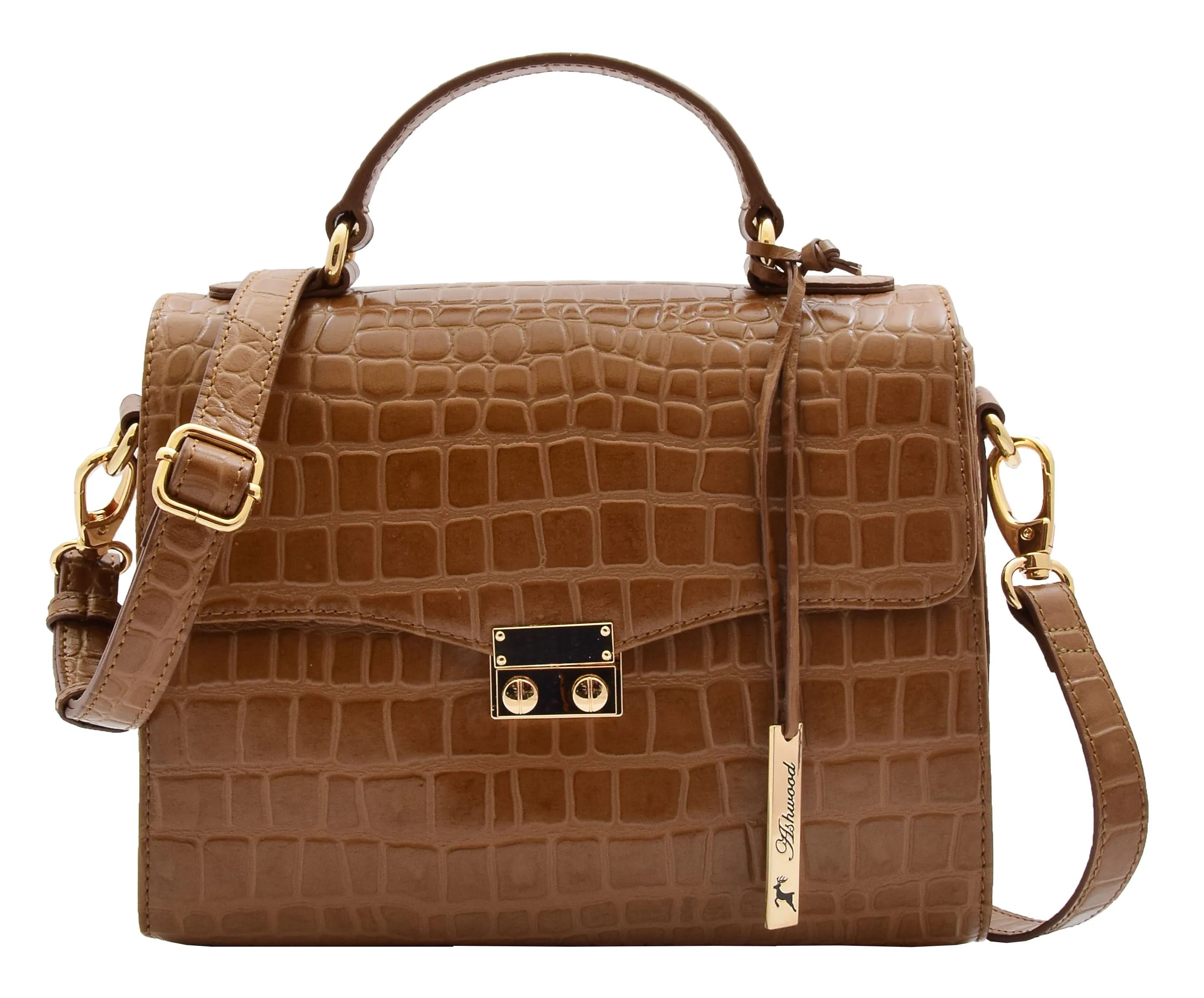 DR300 Women's Smart Work Leather Organiser Shoulder Bag Tan