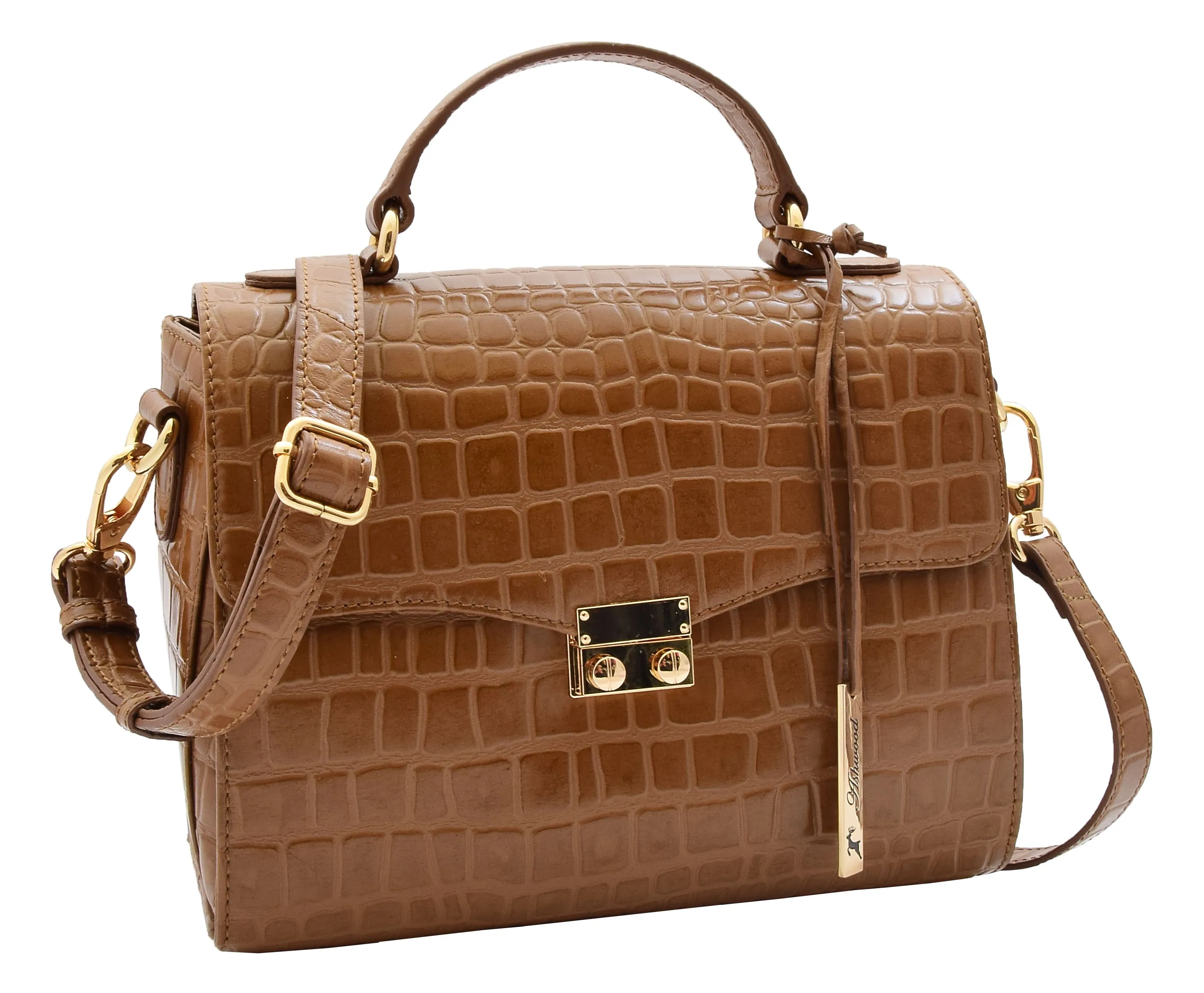 DR300 Women's Smart Work Leather Organiser Shoulder Bag Tan